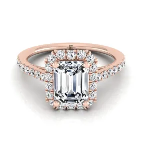 14K Rose Gold Emerald Cut Diamond Petite Halo French Pave Engagement Ring -3/8ctw