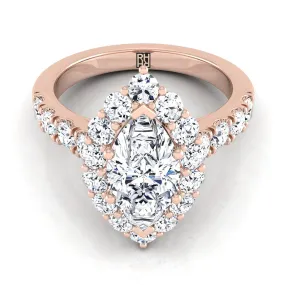 14K Rose Gold Marquise  Diamond Luxe Style French Pave Halo Engagement Ring -1-1/10ctw