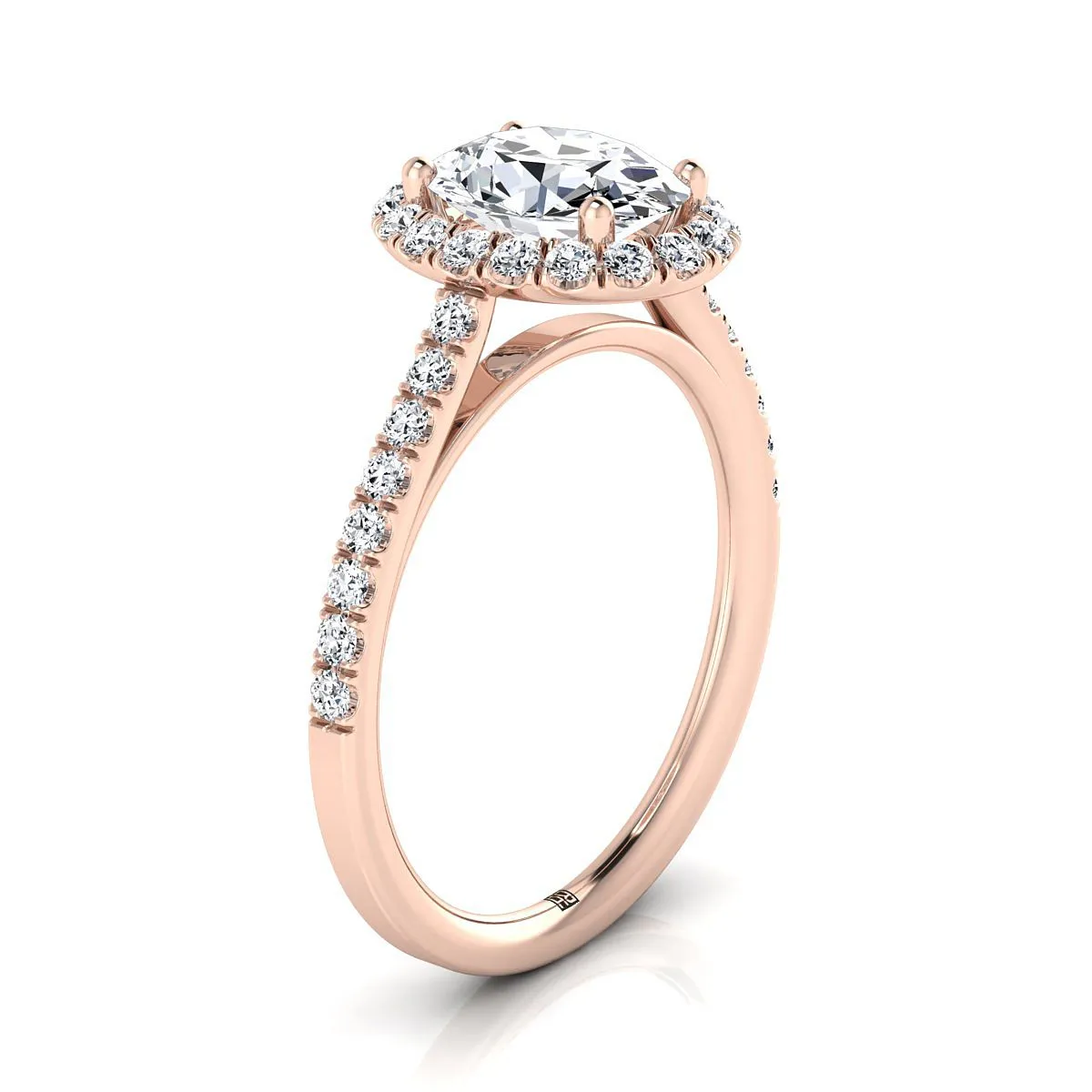 14K Rose Gold Oval Diamond Petite Halo French Pave Engagement Ring -3/8ctw