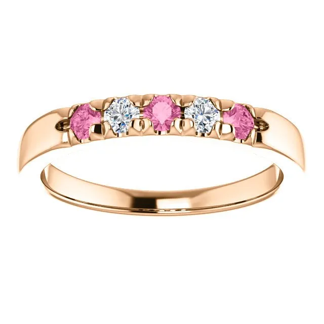 14KT GOLD 0.24 CTW PINK SAPPHIRE & 0.12 CTW DIAMOND FRENCH-SET 5 STONE BAND