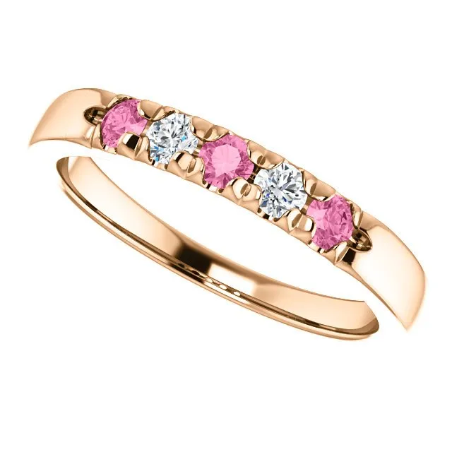 14KT GOLD 0.24 CTW PINK SAPPHIRE & 0.12 CTW DIAMOND FRENCH-SET 5 STONE BAND