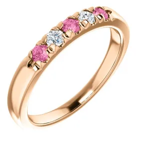 14KT GOLD 0.24 CTW PINK SAPPHIRE & 0.12 CTW DIAMOND FRENCH-SET 5 STONE BAND