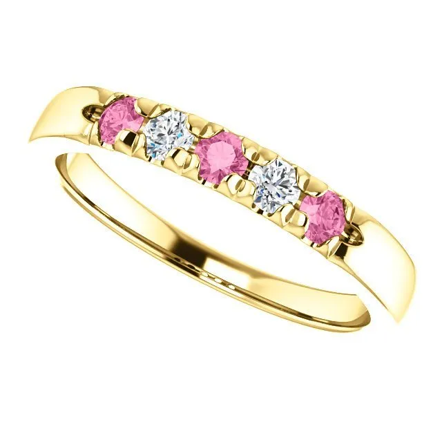 14KT GOLD 0.24 CTW PINK SAPPHIRE & 0.12 CTW DIAMOND FRENCH-SET 5 STONE BAND