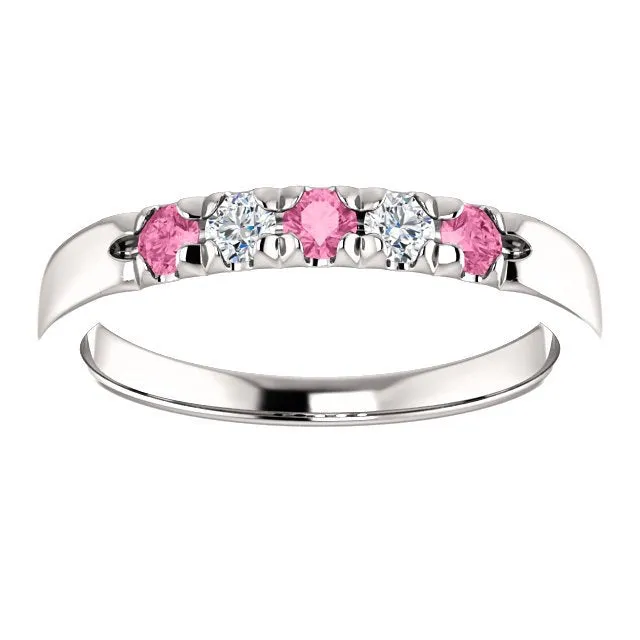 14KT GOLD 0.24 CTW PINK SAPPHIRE & 0.12 CTW DIAMOND FRENCH-SET 5 STONE BAND