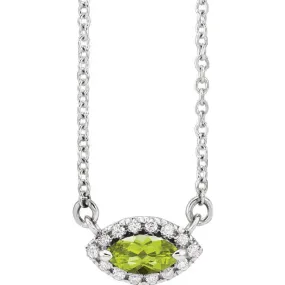 14KT GOLD 0.28 CT PERIDOT & .06 CTW DIAMOND FRENCH-SET HALO NECKLACE