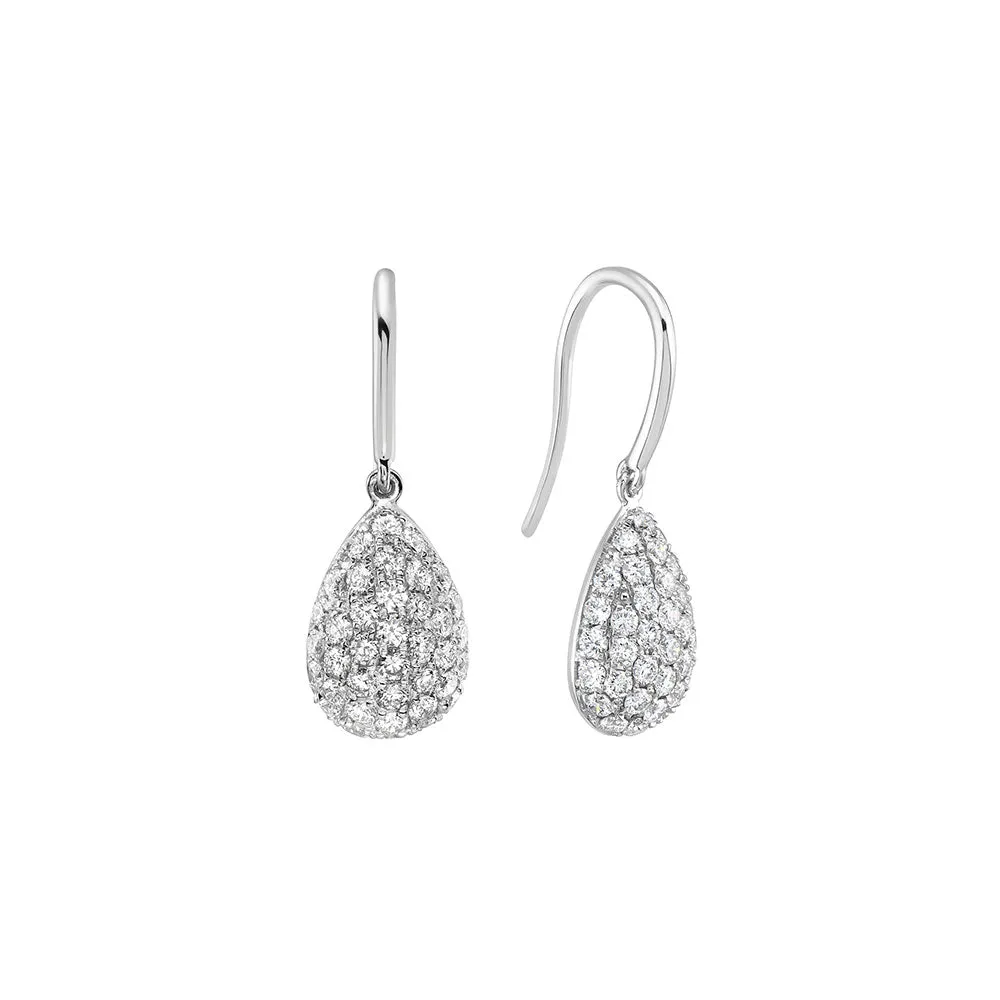 18 Karat White Gold pear shape drop Diamond earrings