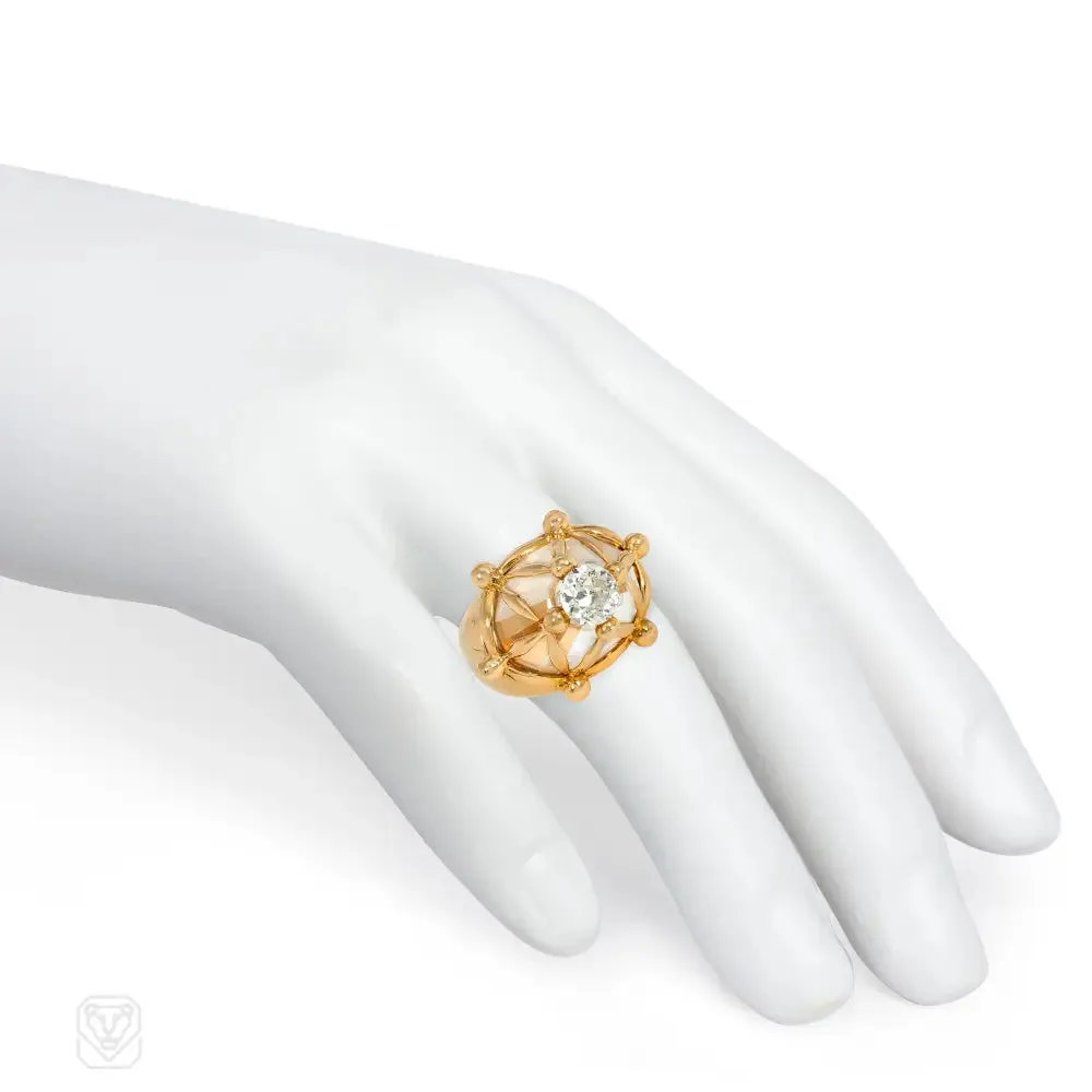 1960s French diamond and rock crystal bombé ring