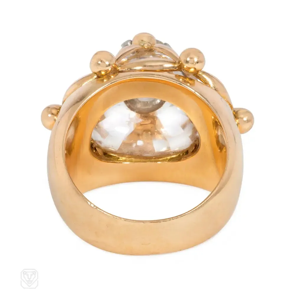 1960s French diamond and rock crystal bombé ring