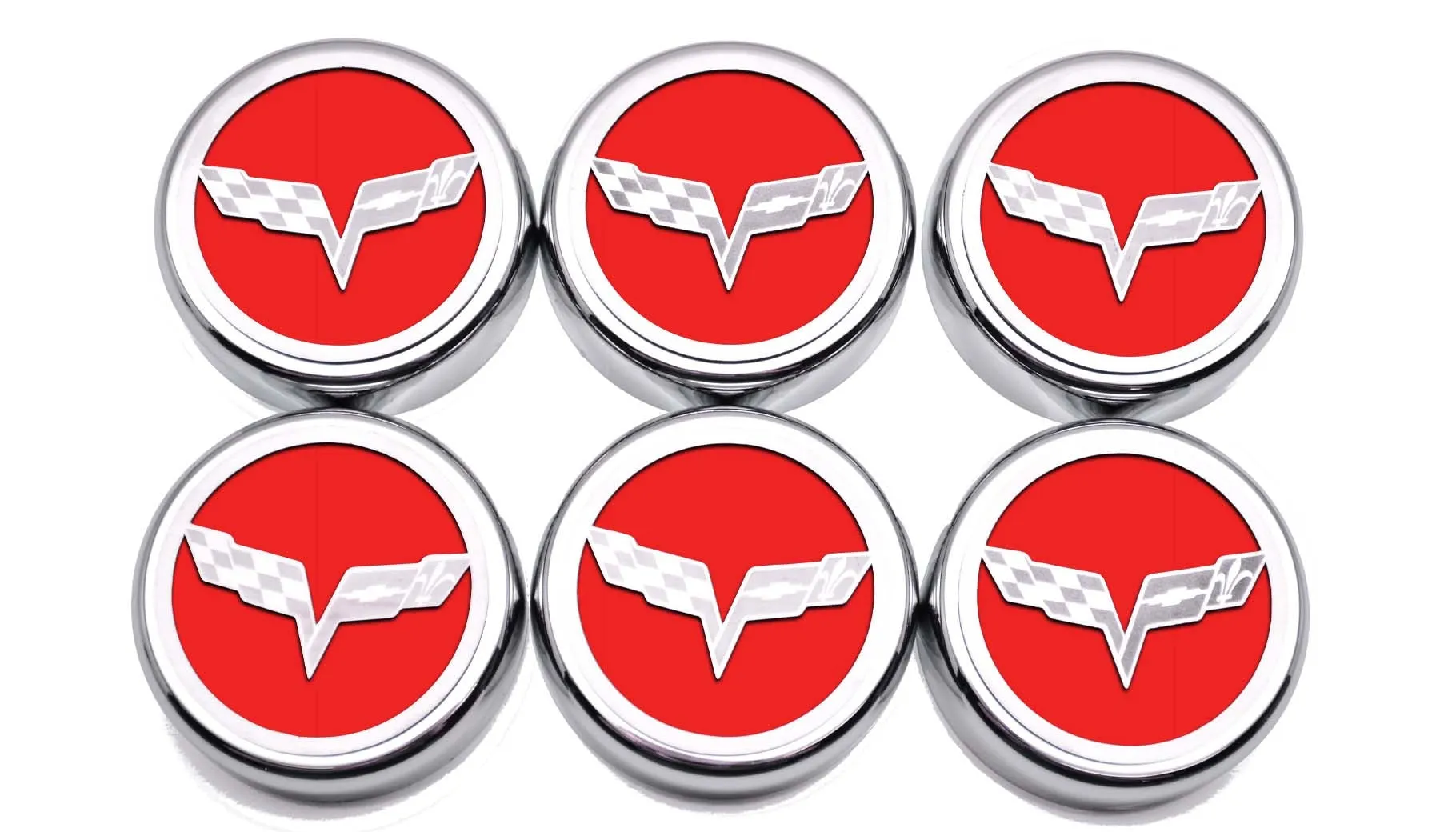 2005-2013 C6 Corvette - Crossed Flag Fluid Cap Covers 6Pc Manual Transmission