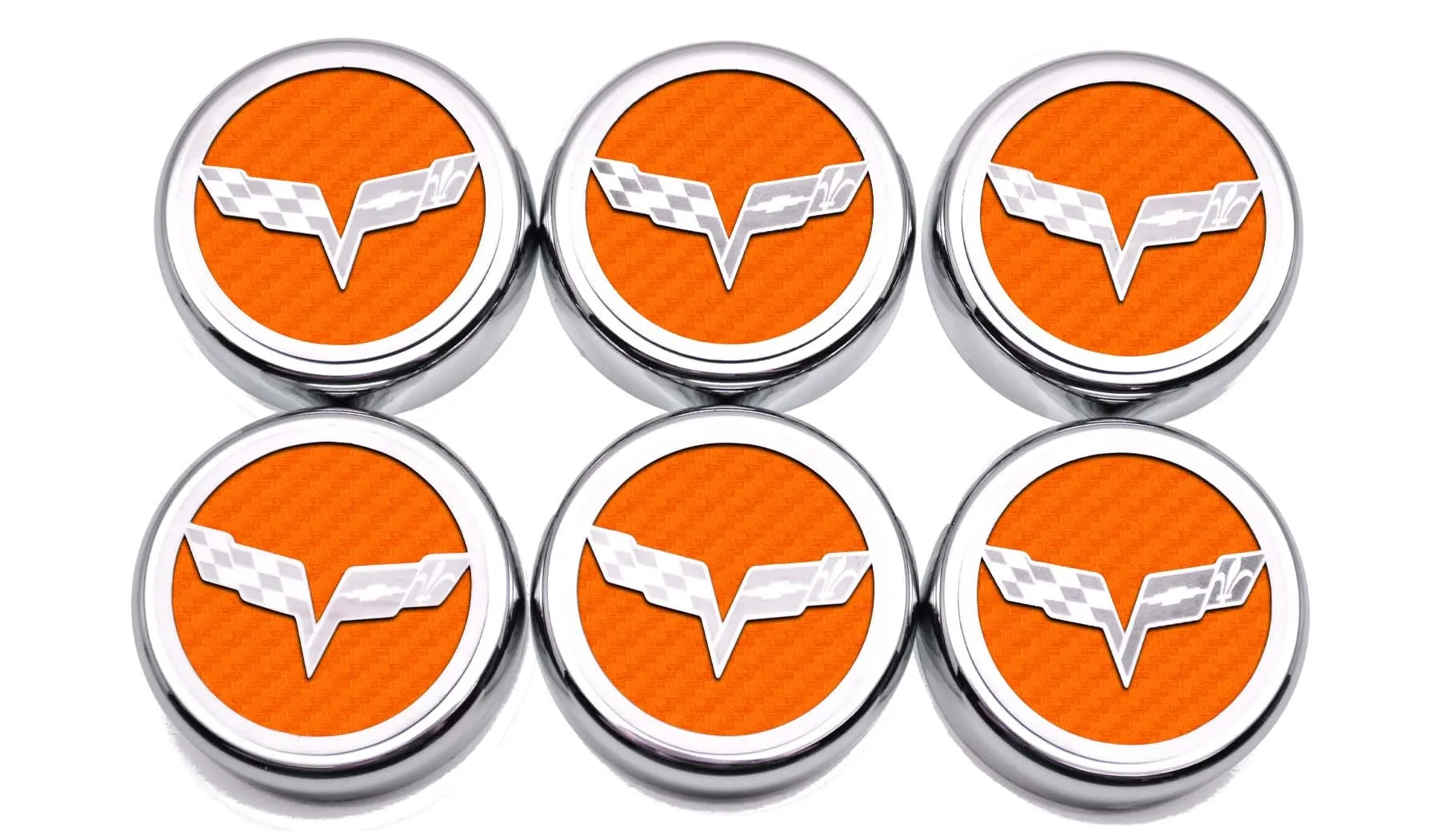 2005-2013 C6 Corvette - Crossed Flag Fluid Cap Covers 6Pc Manual Transmission