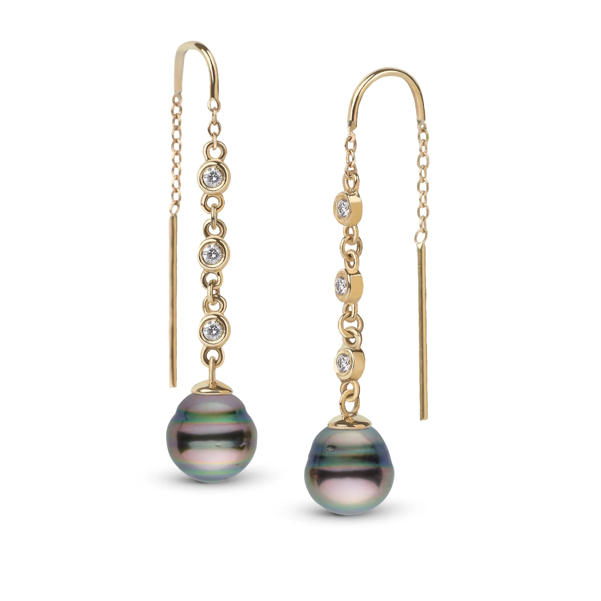 8.0-9.0 mm Tahitian Baroque Pearl and Diamond Threader Earrings