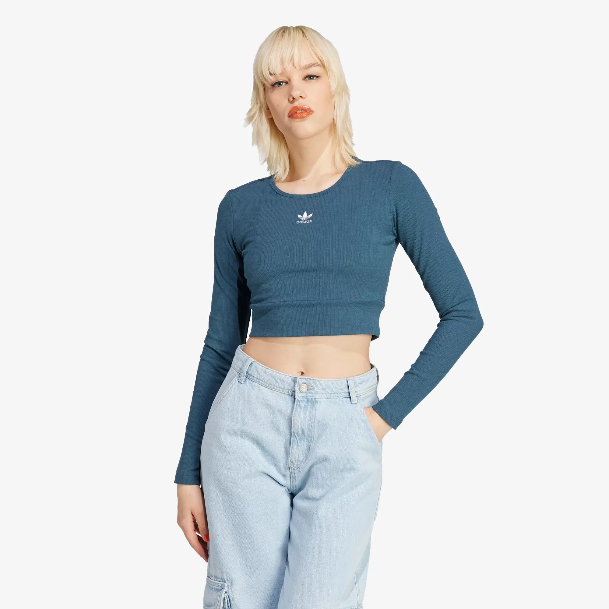 Adidas Originals | WMN'S ESSENTIALS RIB LONG SLEEVE TEE  { ARCTIC NIGHT