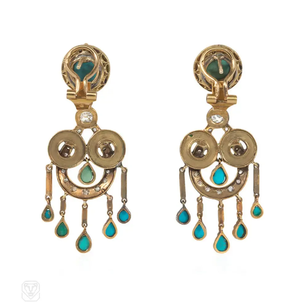 Antique French turquoise and diamond earrings