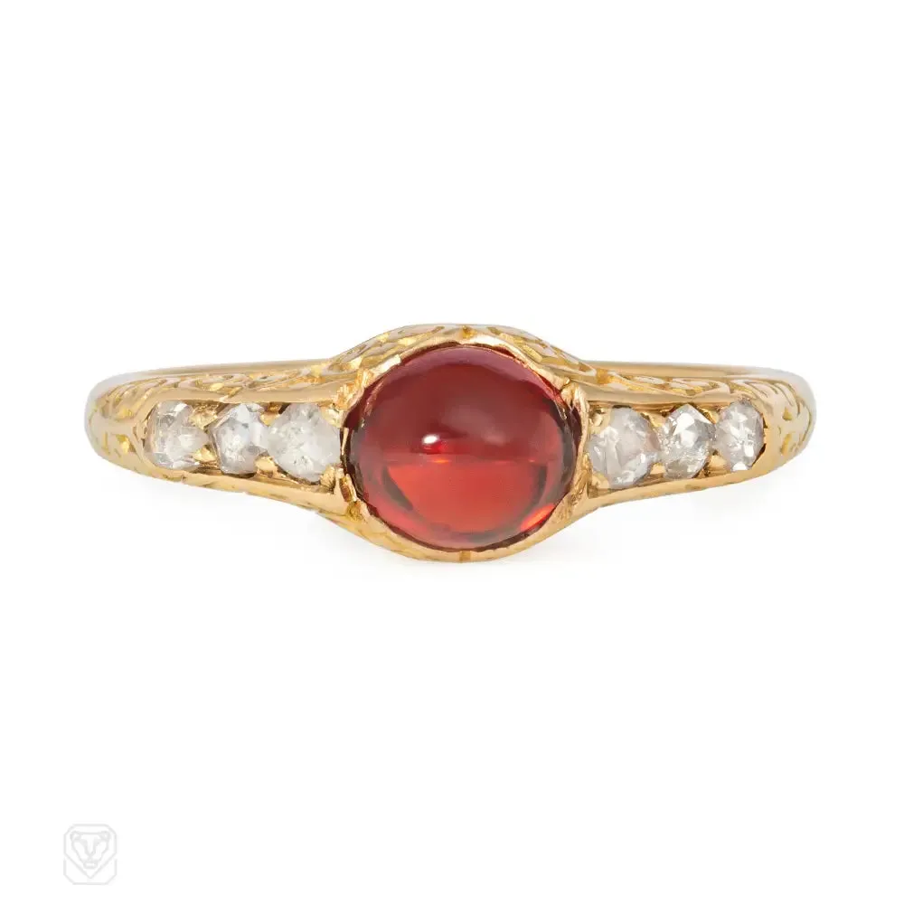 Antique gold and cabochon garnet ring, French import