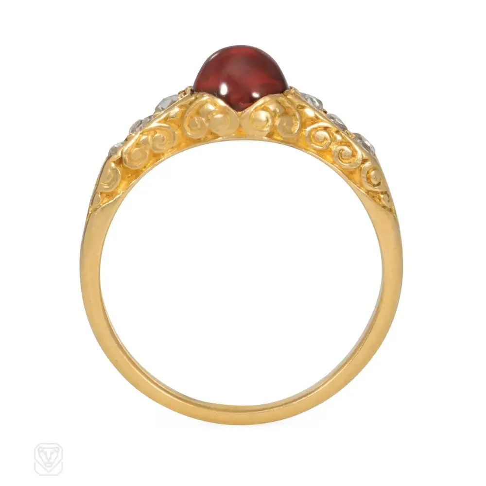 Antique gold and cabochon garnet ring, French import