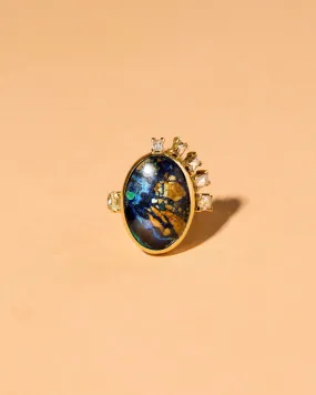 Azurite Malachite & Diamond Ring