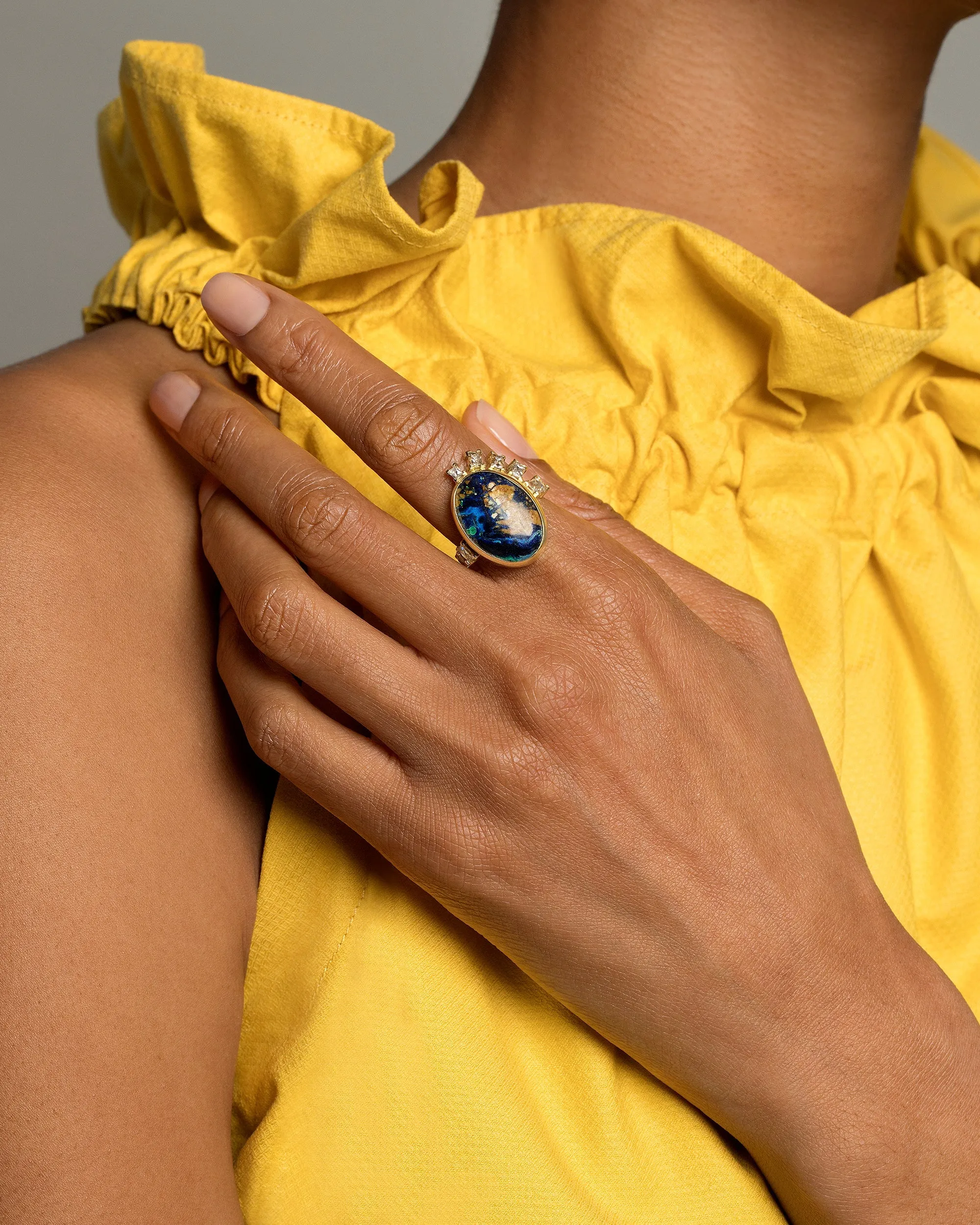 Azurite Malachite & Diamond Ring