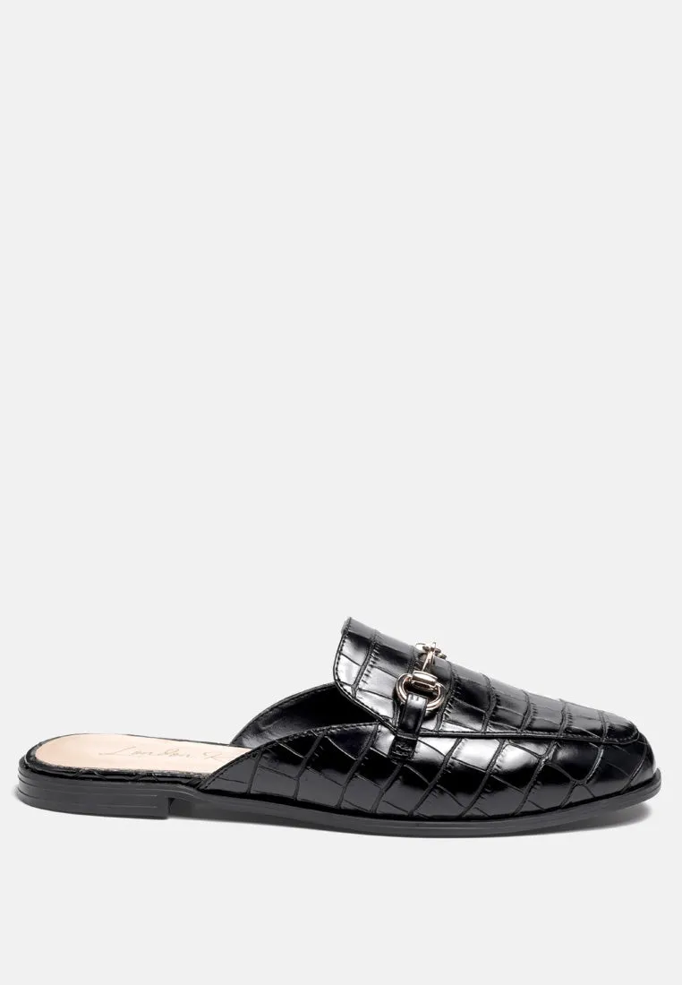 Begonia Buckled Faux Leather Croc Mules