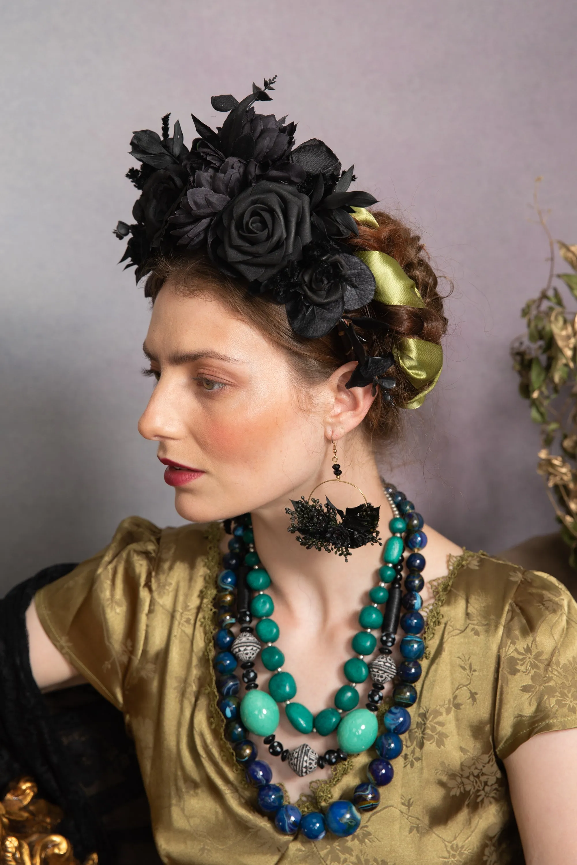 Black Halloween Frida flower headband