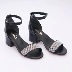 Black Rhinestone Strap Heels