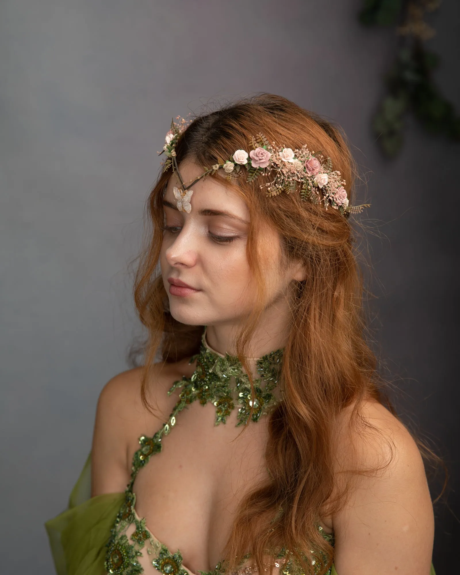 Blush vintage flower elven tiara