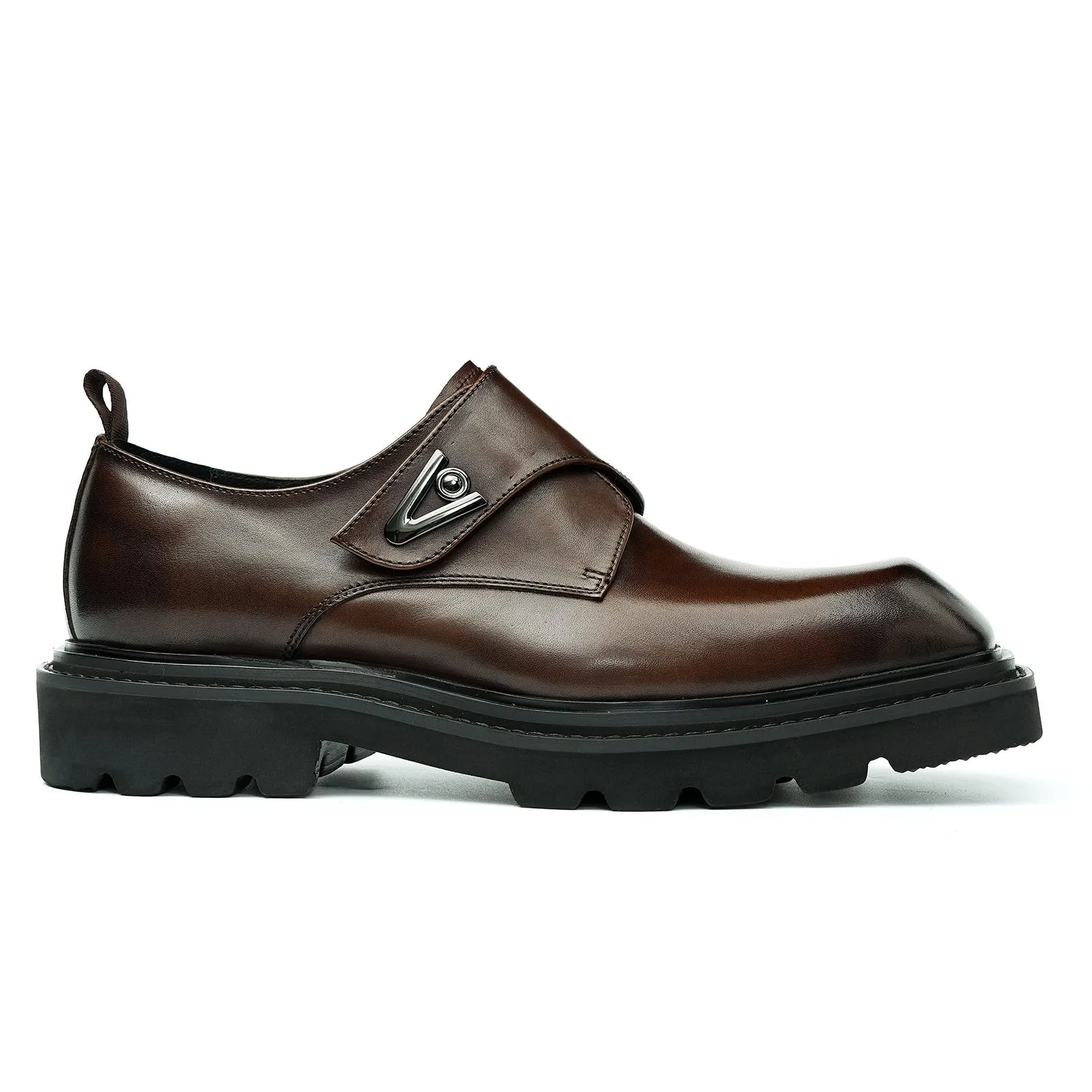 Brown leather monk strap shoes