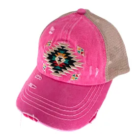 BT-1018 Aztec Criss Cross Pony Cap Pink