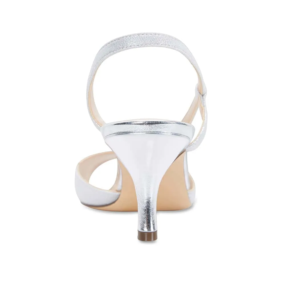 Cabell Heel in True Silver Satin