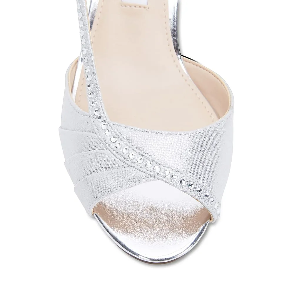 Cabell Heel in True Silver Satin