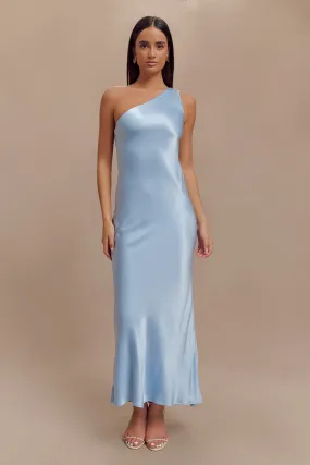 Camille One Shoulder Satin Maxi Dress - Cornflower Blue