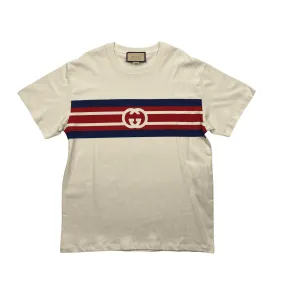 Cream, Navy Blue   Red Gucci Interlocking G Striped Tee - Medium