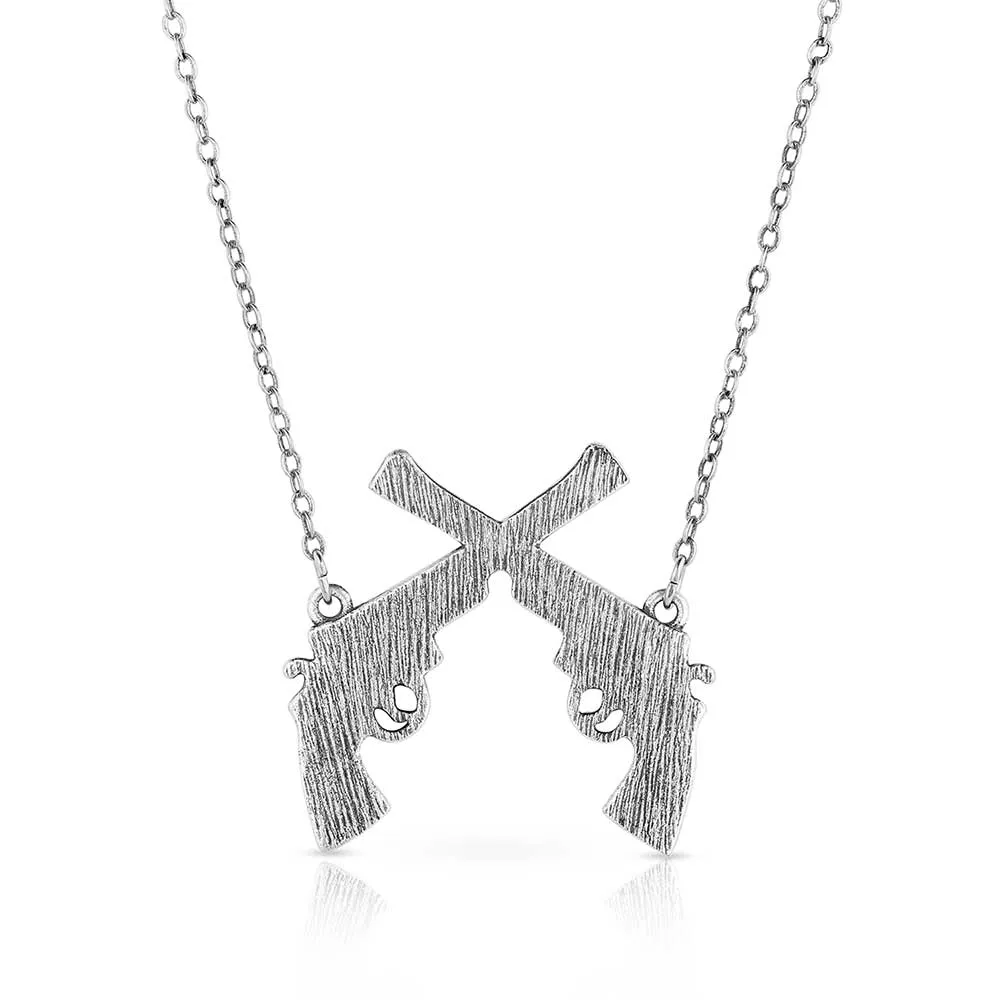 Crossed Pistols Pendant Necklace - Montana Silversmiths