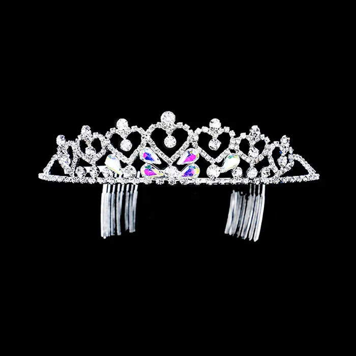 Crystal Rhinestone Pave Heart Princess Tiara