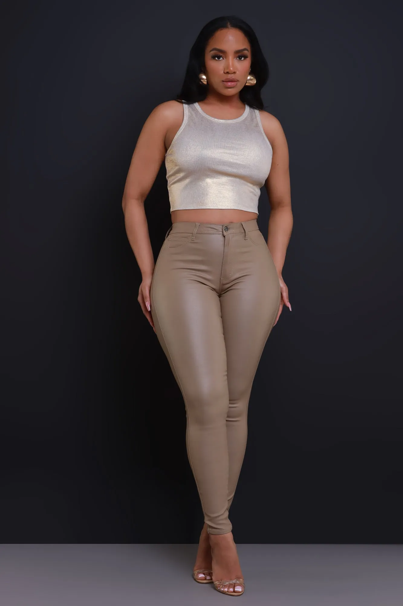 Curve You Faux Leather High Rise Pants - Khaki