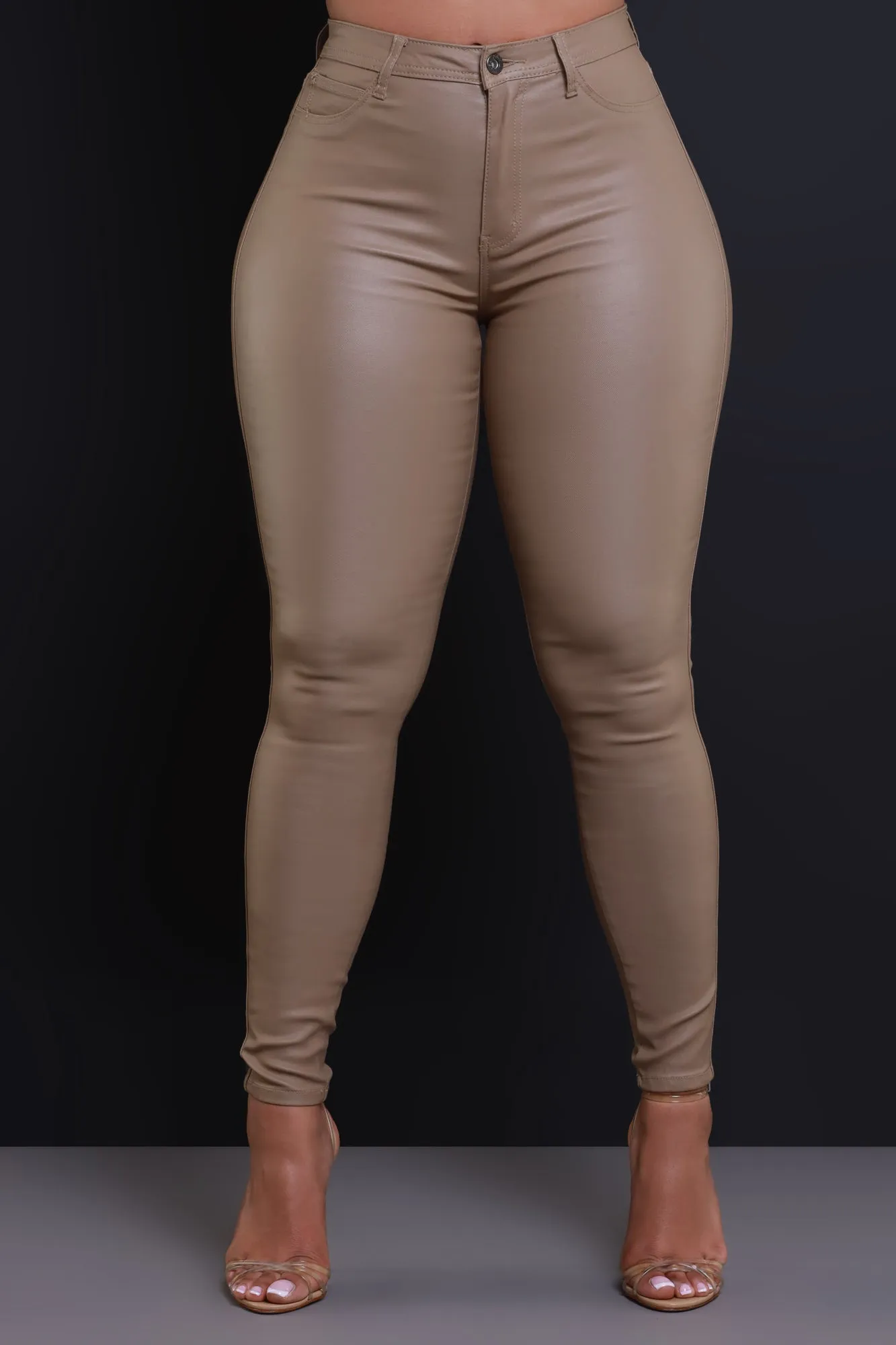 Curve You Faux Leather High Rise Pants - Khaki