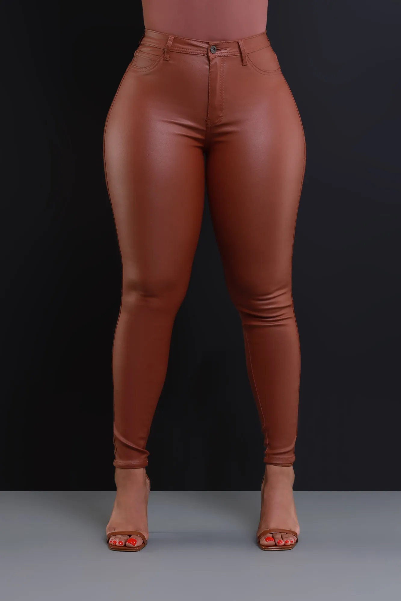 Curve You Faux Leather High Rise Pants - Rust