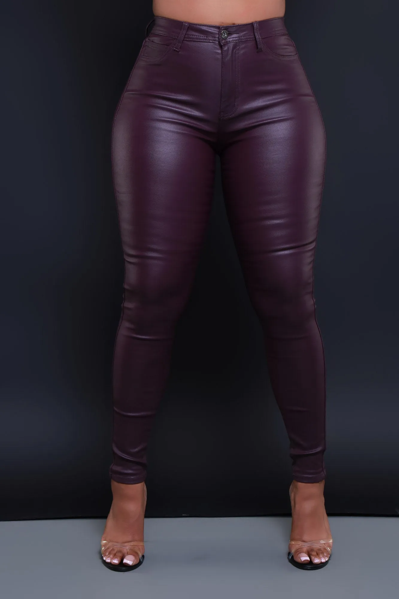 Curve You Faux Leather High Rise Pants - Wine