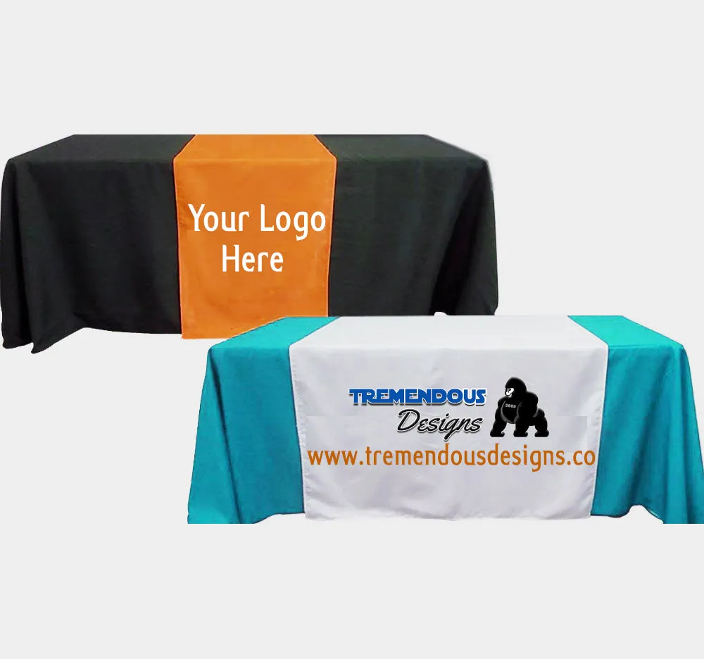 Customize Table Runner with your logo or Design From 24"x72" to  24"x90"  Great for trade show booths