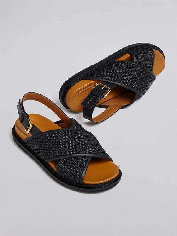 Fussbett Sandals in Black Rafia