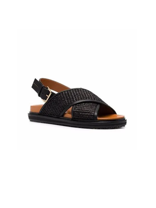 Fussbett Sandals in Black Rafia