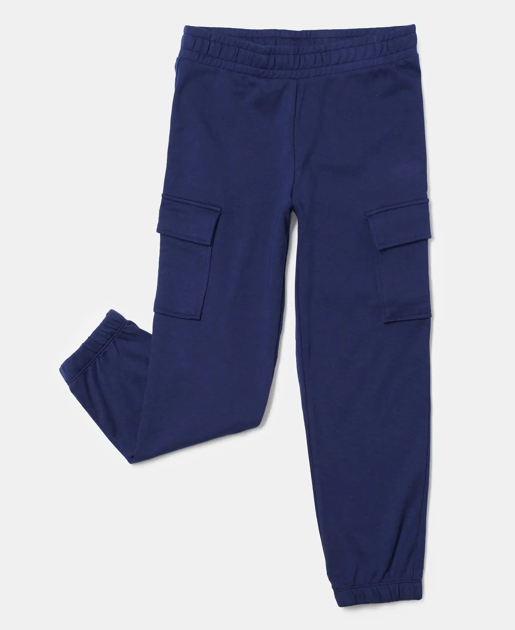 Girl's Super Combed Cotton Cargo Pants with Elasticated Hem - Imperial Blue