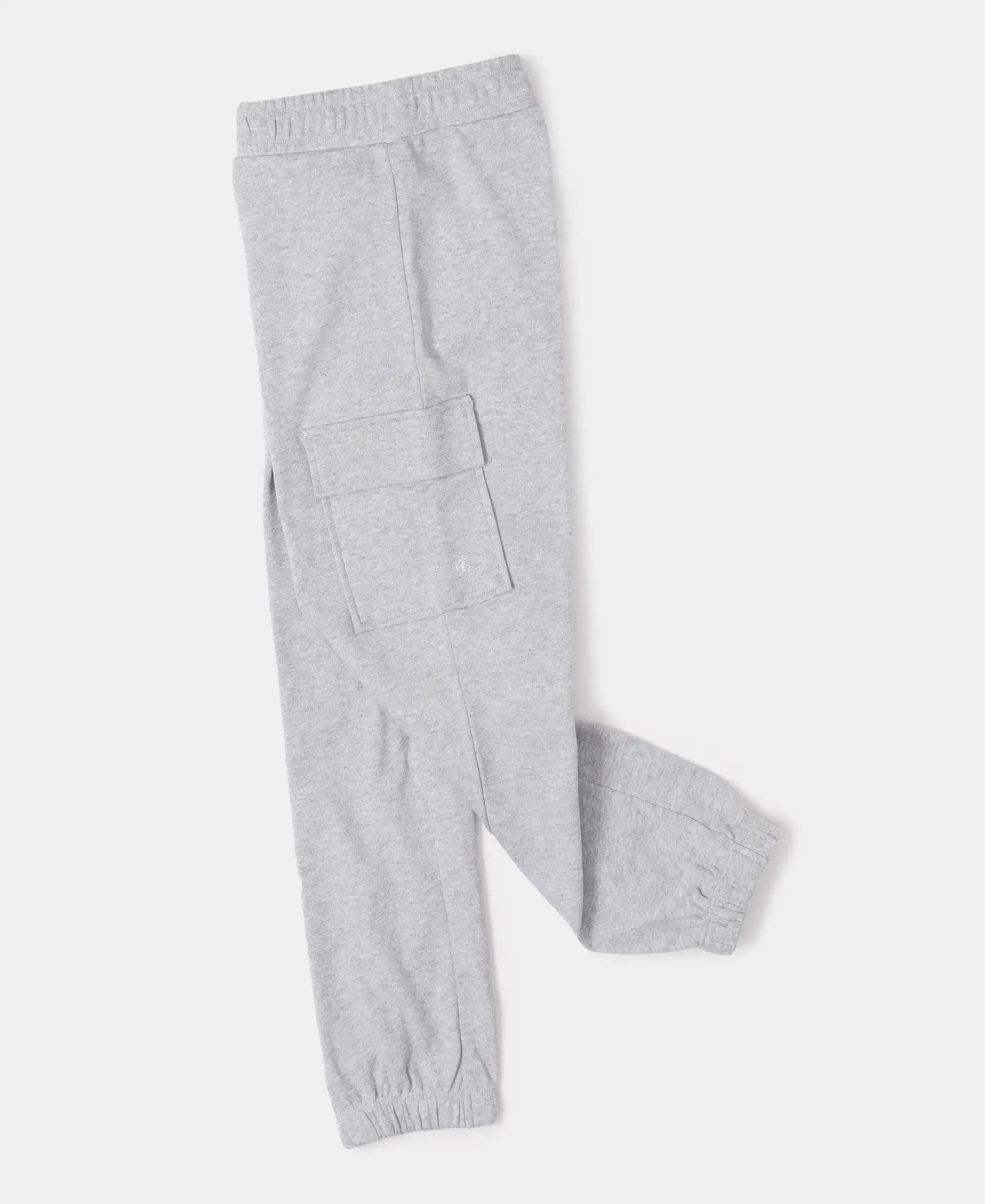 Girl's Super Combed Cotton Cargo Pants with Elasticated Hem - Light Grey Melange