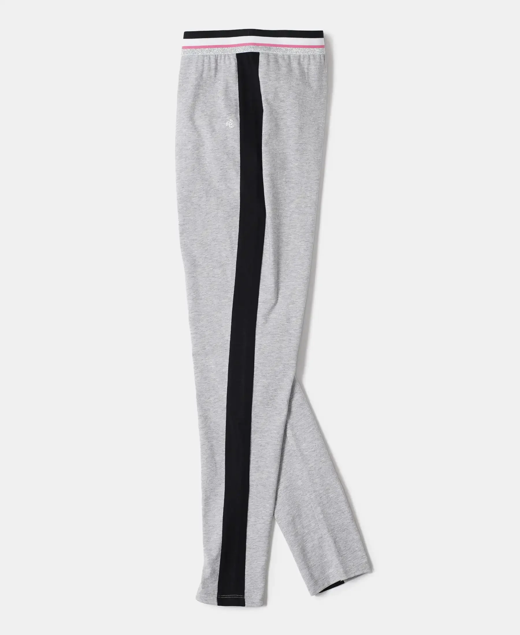 Girl's Super Combed Cotton Elastane Stretch Leggings with Contrast Side Panel - Light Grey Melange