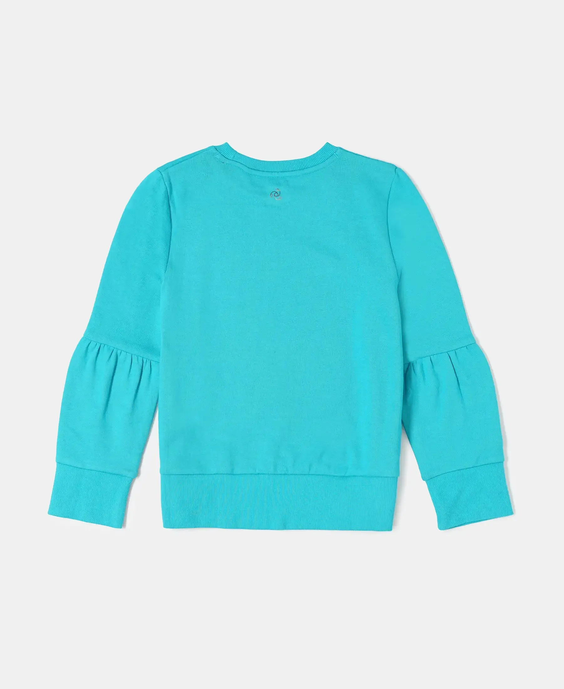 Girl's Super Combed Cotton French Terry Graphic Printed Sweatshirt - Paradise Teal