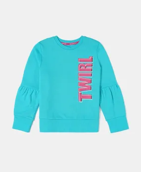 Girl's Super Combed Cotton French Terry Graphic Printed Sweatshirt - Paradise Teal