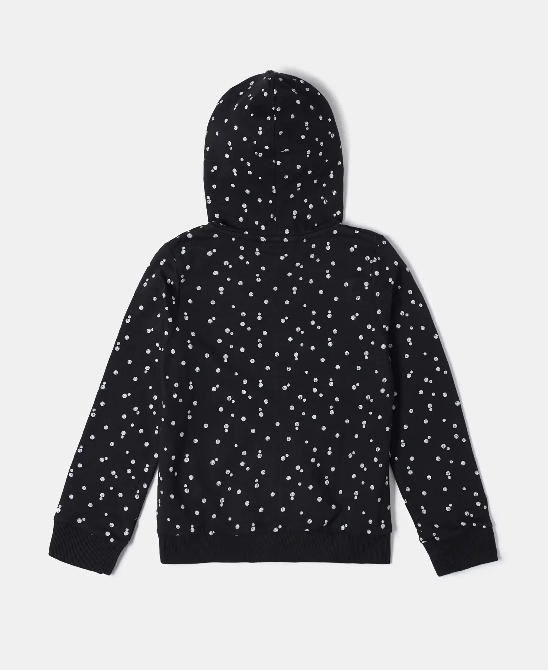 Girl's Super Combed Cotton French Terry Printed Hoodie Jacket - Black Printed