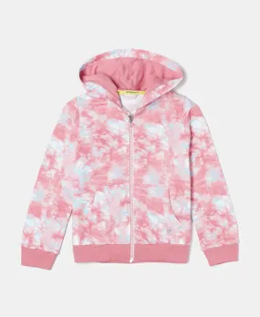 Girl's Super Combed Cotton French Terry Printed Hoodie Jacket - Brandied Apricot AOP