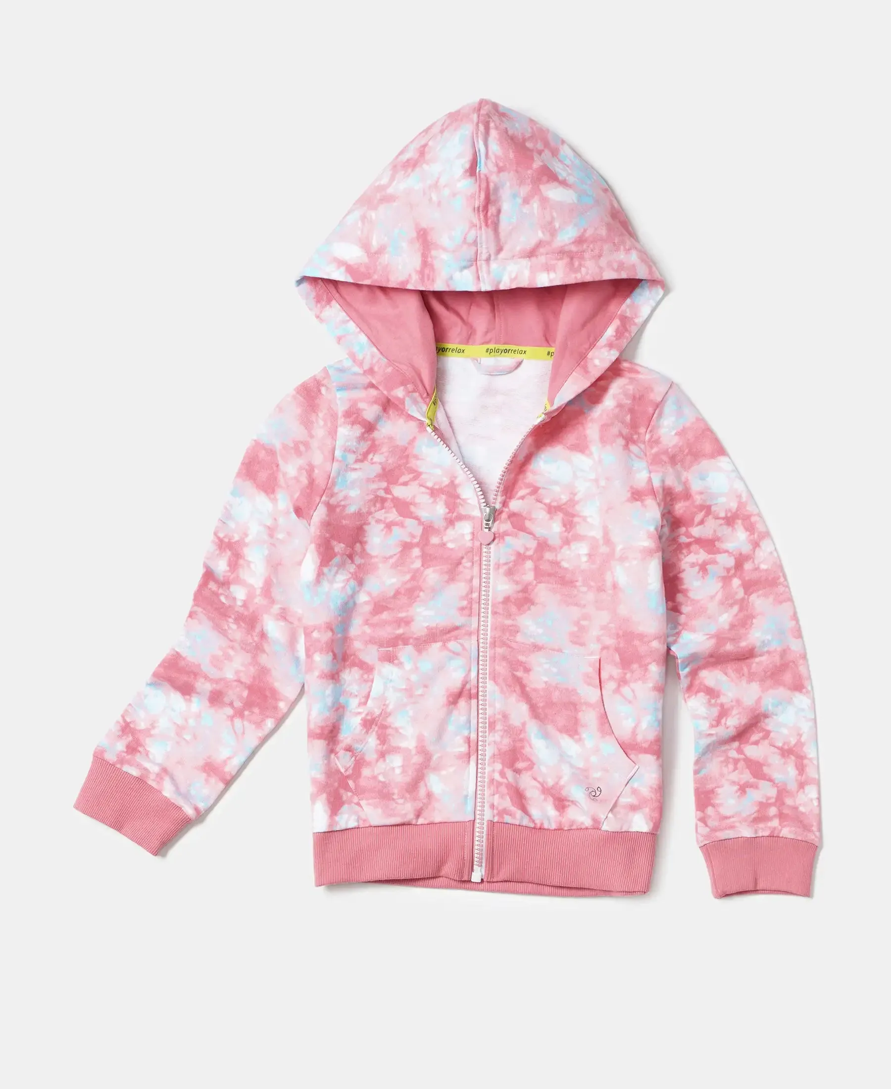 Girl's Super Combed Cotton French Terry Printed Hoodie Jacket - Brandied Apricot AOP