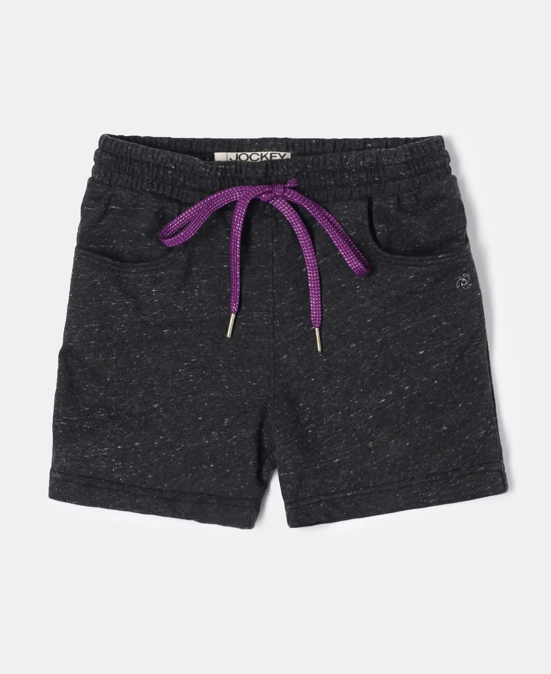 Girl's Super Combed Cotton French Terry Solid Shorts - Black Snow Melange