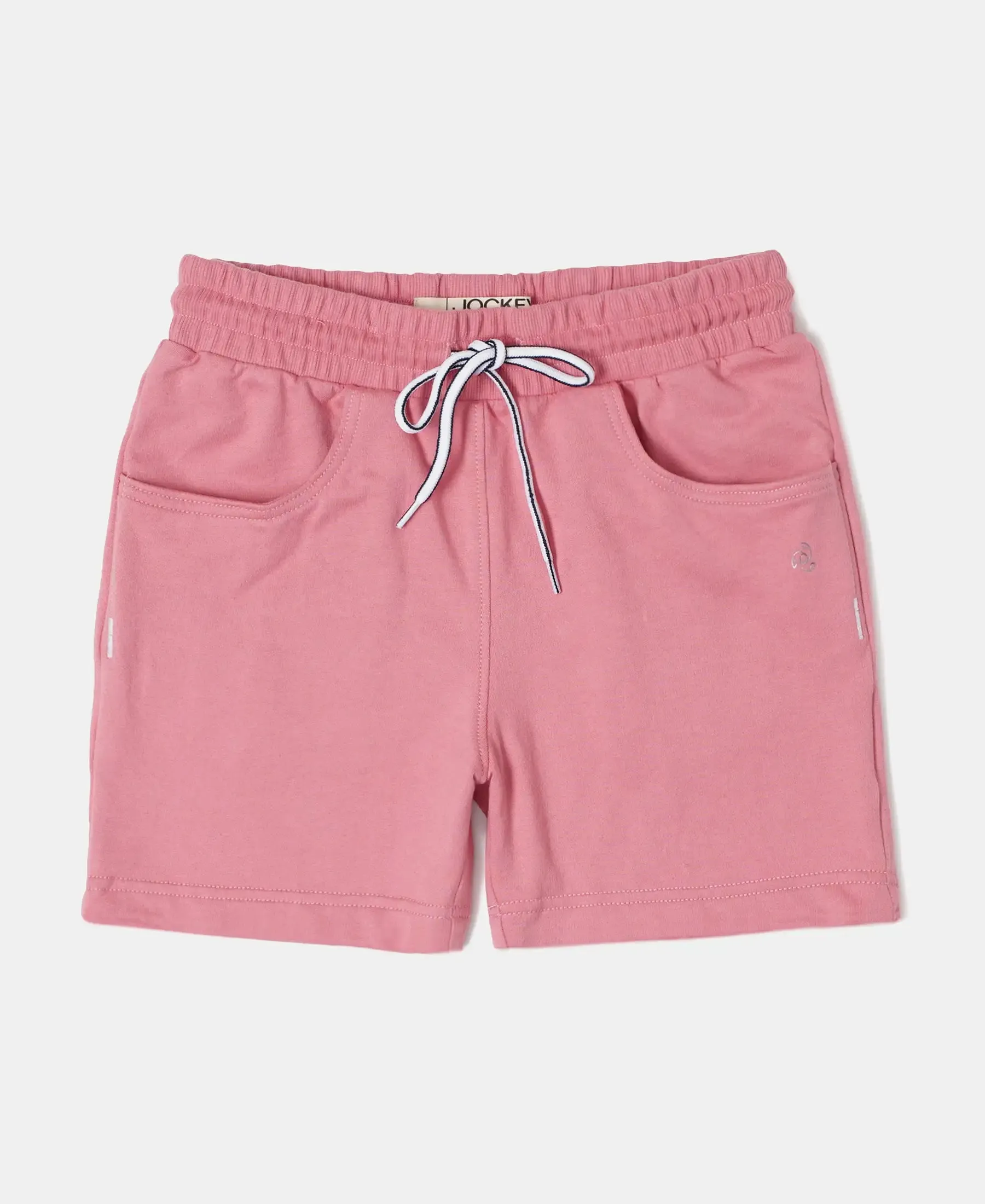 Girl's Super Combed Cotton French Terry Solid Shorts - Brandied Apricot